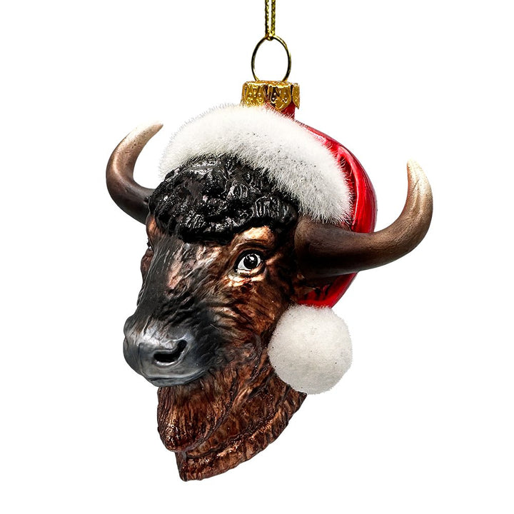 Festive Bison Glass Christmas Ornament, Buffalo Western Bovine Animal Glass Ornament OrnamentallyYou 