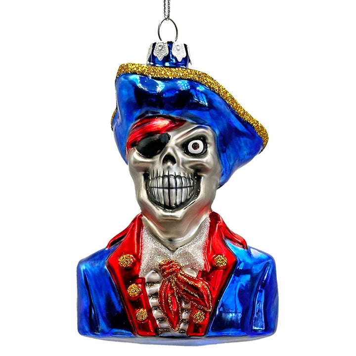 (Pre-Order) Fierce Pirate Skeleton Glass Ornament, Gothic Skull Ship Captain Spooky Decor Glass Ornament OrnamentallyYou 