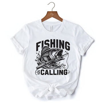 Fishing Is Calling T-Shirt, White Outdoor Tee for Fishermen Dads T-Shirts OrnamentallyYou 