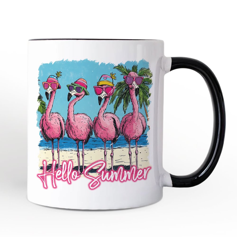 Flamingo Hello Summer Mug, Tropical Beach Vacation Gift Personalized Ceramic Mug OrnamentallyYou 