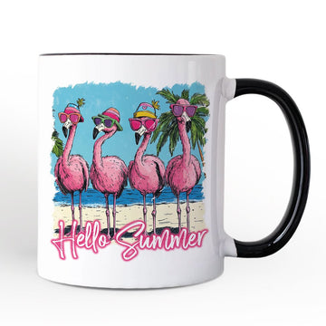 Flamingo Hello Summer Mug, Tropical Beach Vacation Gift Personalized Ceramic Mug OrnamentallyYou 