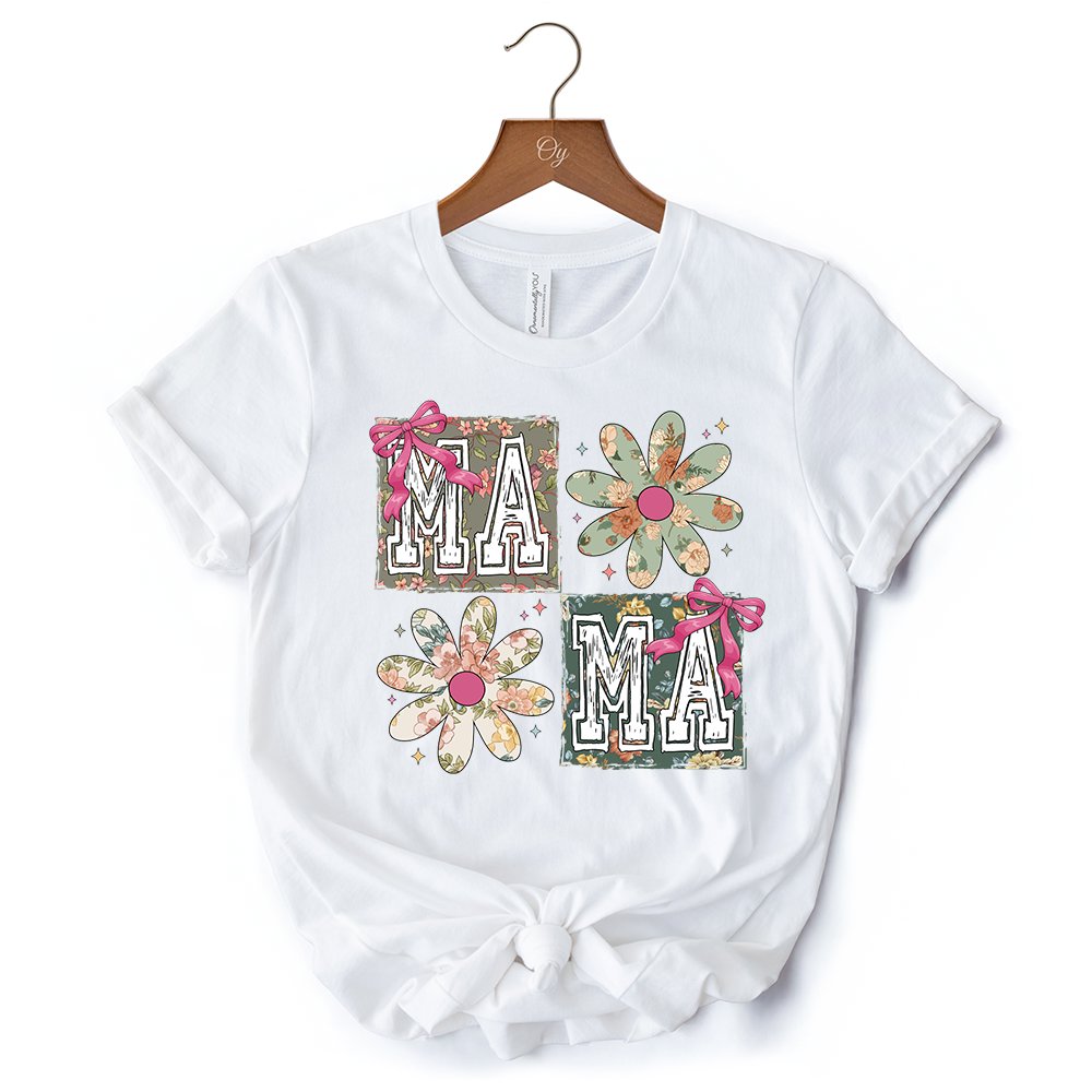 Floral Mama Coquette T-Shirt, White and Natural Boho Tee for Sweet and Stylish Moms T-Shirts OrnamentallyYou 