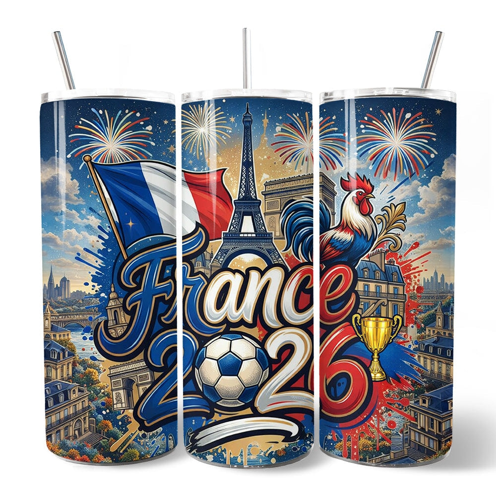 France 2026 Soccer Cup Global Championship 20oz Tumbler With Lid and Stainless Steel Straw, Fans Football Gift Cup Tumbler OrnamentallyYou 