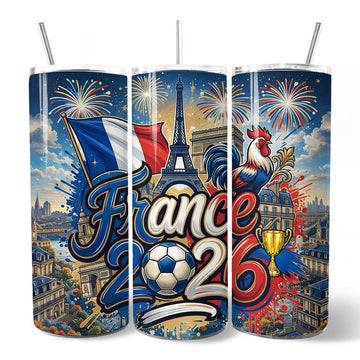 France 2026 Soccer Cup Global Championship 20oz Tumbler With Lid and Stainless Steel Straw, Fans Football Gift Cup Tumbler OrnamentallyYou 