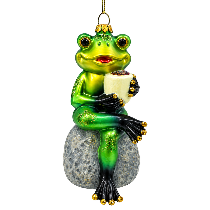 (PRE-ORDER) Frog with Coffee Mug Glass Christmas Ornament, Morning Brew Novelty Gift and Tree Decor