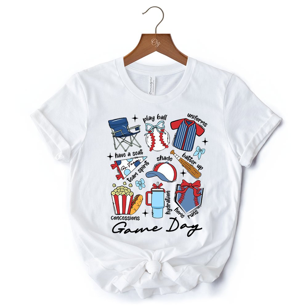 Game Day Baseball T-Shirt, Retro White and Natural Stadium Tee for Sports Fans T-Shirts OrnamentallyYou 