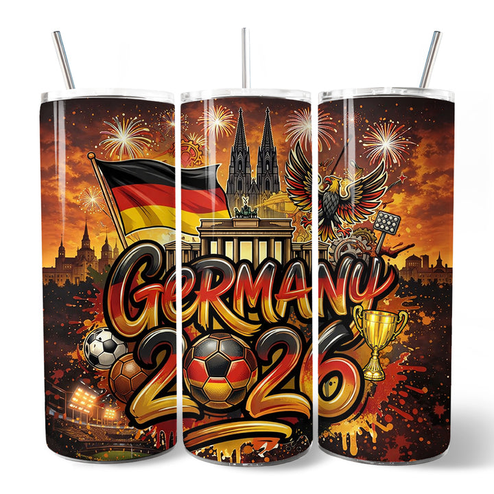 Germany 2026 Soccer Cup Global Championship 20oz Tumbler With Lid and Stainless Steel Straw, Fans Football Gift Cup