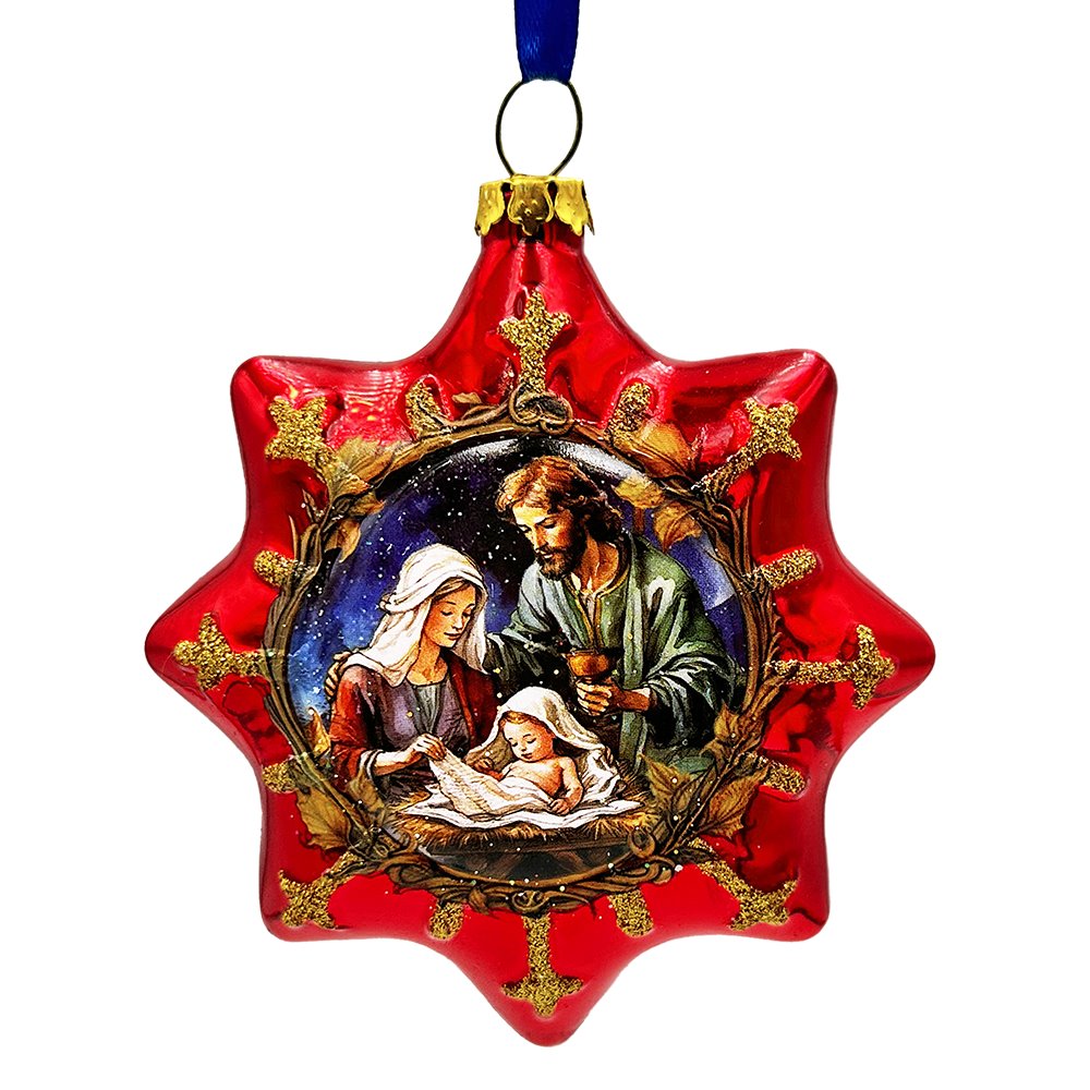 Graceful Nativity Star Glass Christmas Ornament, Unique Christian Religious Decor Glass Ornament OrnamentallyYou 