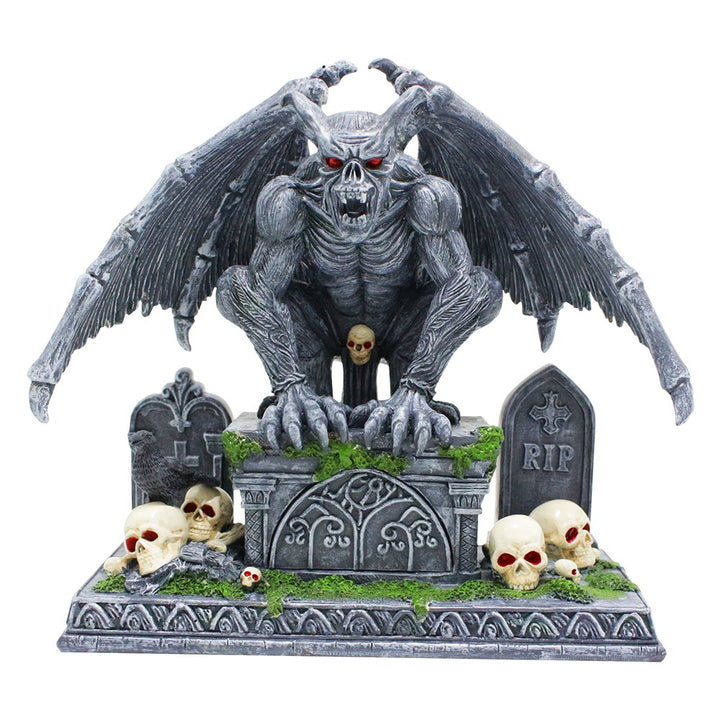 (Pre-Order) Grave Guardian Gargoyle Figurine, 7" Solar Powered Gothic Halloween Garden Statue Resin Statues OrnamentallyYou 