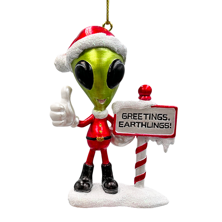 (Pre-Order) Greetings Earthlings Alien Ornament, Unique UFO Christmas Decor