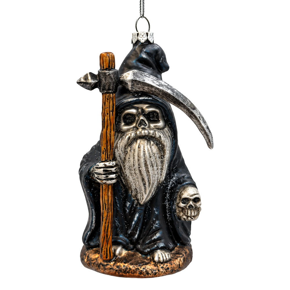 (PRE-ORDER) Grim Reaper Gnome Gothic Glass Ornament, Spooky Halloween Decor