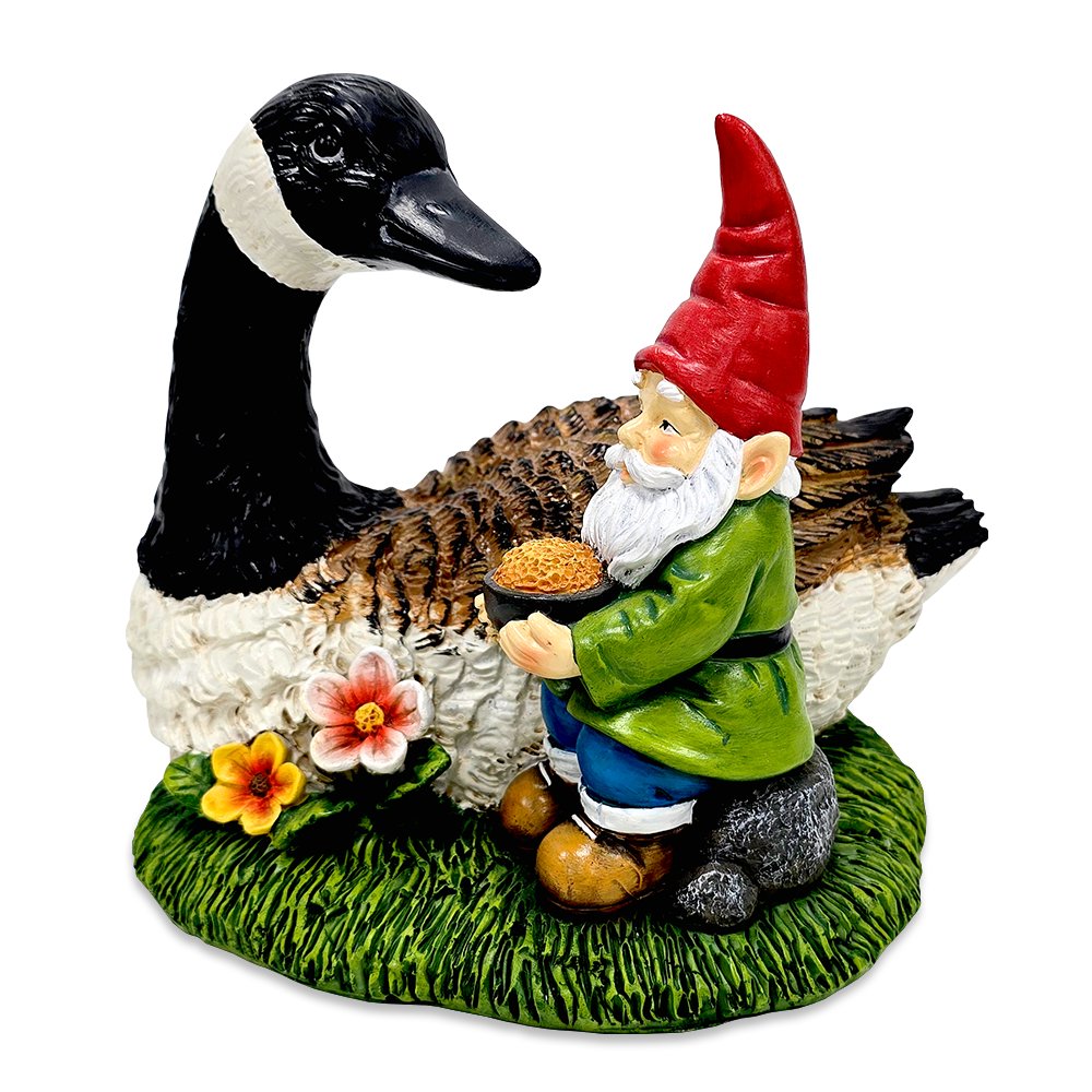 Gus the Canadian Goose & Gnorman the Gnome Garden Statue, 7" Figurine and Outdoor Decoration Resin Statues OrnamentallyYou 