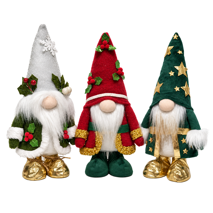 Holly Jolly Plush Gnome Set of 3, Whimsical 10.5" Christmas Home Decor