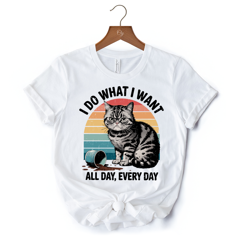 I Do What I Want Cat Retro T-Shirt, Unisex Sarcastic White Tee for Cat Lovers