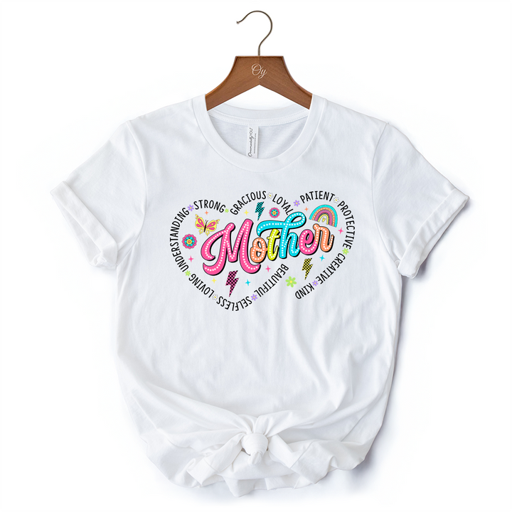 Inspiring Words for Mothers Heart T-Shirt, White Colorful Tee for Strong Women
