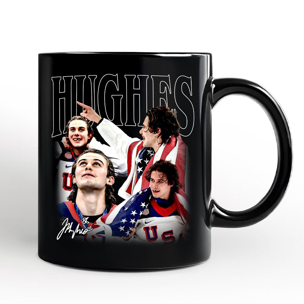 Jack Hughes Olympic Ice Hockey Mug, USA Professional Sport Pride Gift Personalized Ceramic Mug OrnamentallyYou 