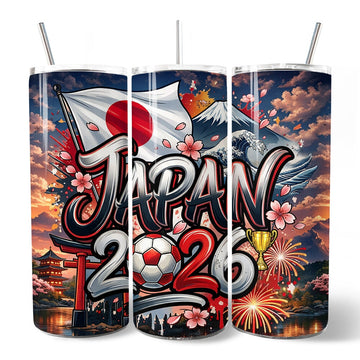 Japan 2026 Soccer Cup Global Championship 20oz Tumbler With Lid and Stainless Steel Straw, Fans Football Gift Cup Tumbler OrnamentallyYou 