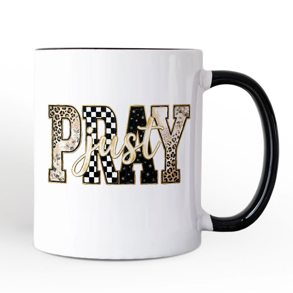 Just Pray Christian Varsity Mug, Retro Leopard Checkered Faith Gift Personalized Ceramic Mug OrnamentallyYou 