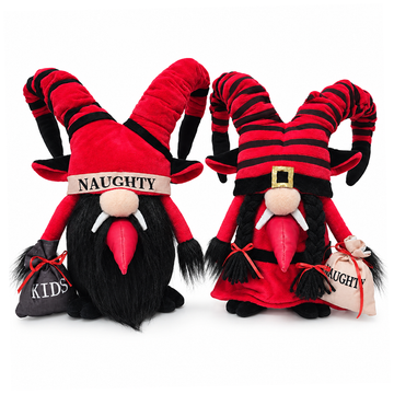 Krampus Plush Gnome Set of 2, Naughty List Christmas 15" Tabletop Decoration
