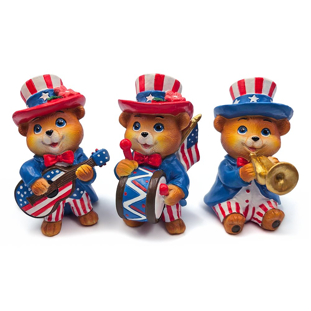 Liberty Bears Patriotic Figurine Set of 3, 4" Independence Day Statue Decor Resin Statues OrnamentallyYou 