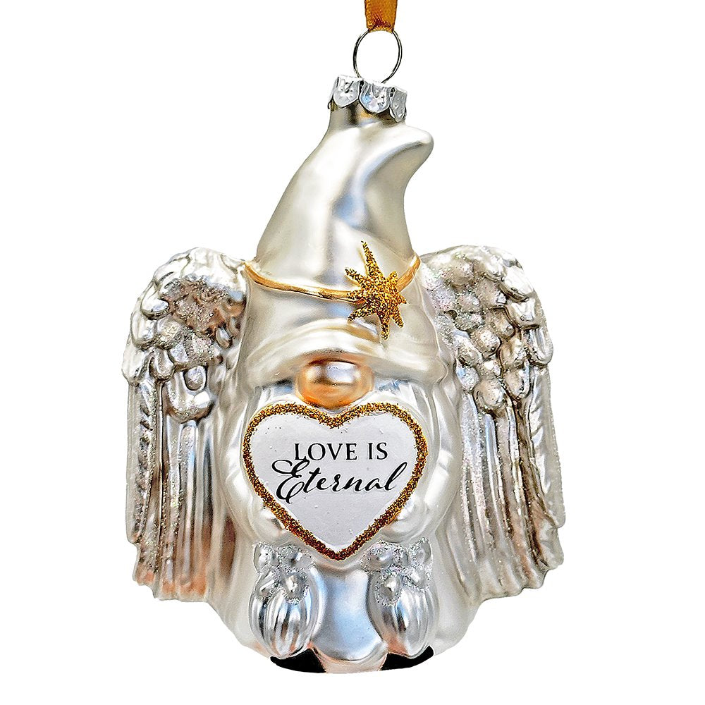 Love is Eternal Angelic Gnome Glass Ornament, White Angel Delicate Sentimental Tree Decoration Glass Ornament OrnamentallyYou 