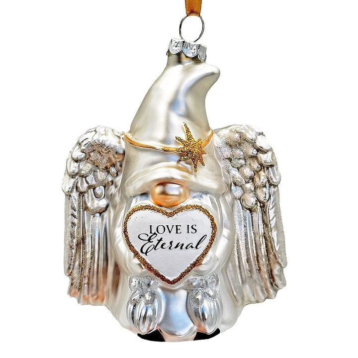 Love is Eternal Angelic Gnome Glass Ornament, White Angel Delicate Sentimental Tree Decoration Glass Ornament OrnamentallyYou 