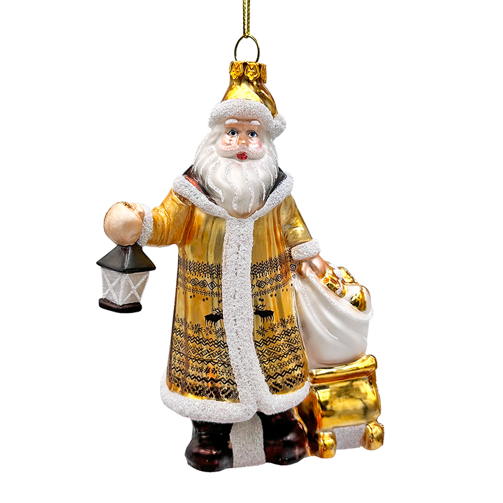 (Pre-Order) Majestic Gold Santa Blown Glass Christmas Ornament, Sleigh Accessory Tree Decor