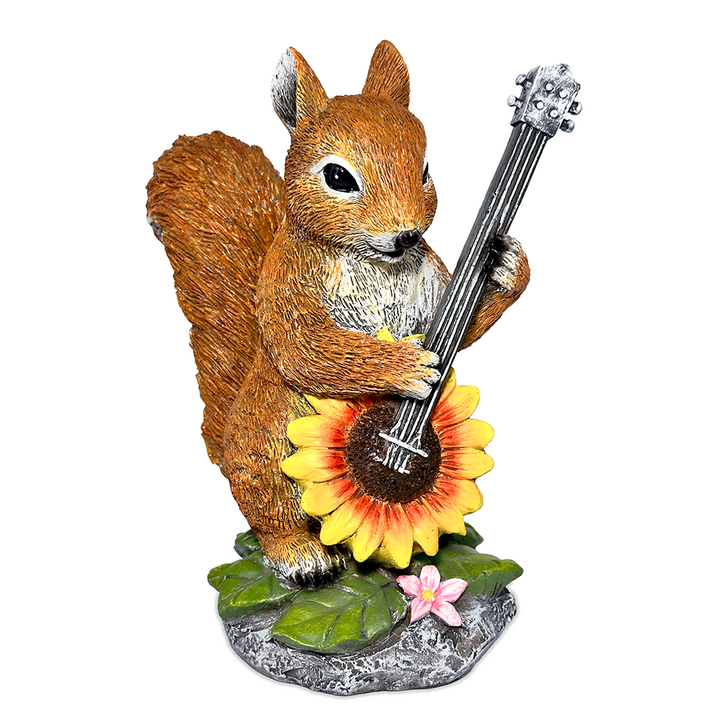 Melody of the Meadow Squirrel Garden Statue, 8" Sunflower Banjo Outdoor Decor