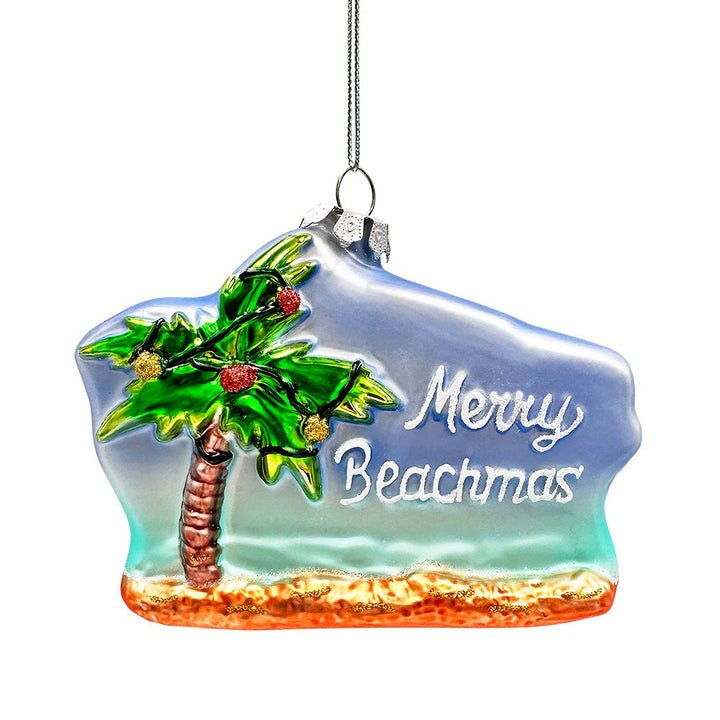 (Pre-Order) Merry Beachmas Christmas Palm Tree Glass Ornament, Xmas in July Tropical Decor Glass Ornament OrnamentallyYou 