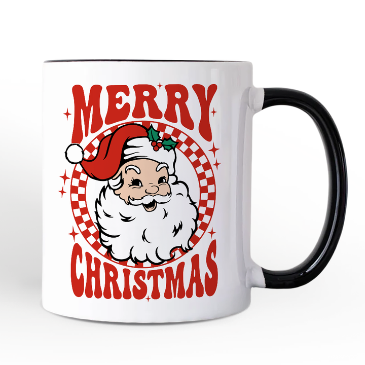 Merry Christmas Santa Personalized Mug, Retro Red Checkered Holiday Gift with Custom Name