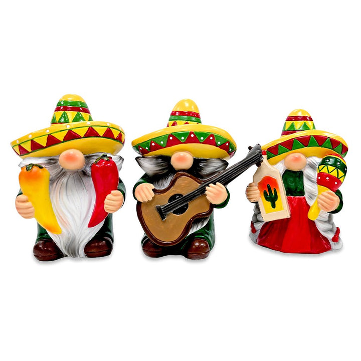 Mexican Gnome Garden Statue Set of 3, 4" Fiesta Dwarf Figurines Outdoor Decor Resin Statues OrnamentallyYou 