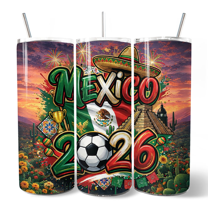 Mexico 2026 Soccer Cup Global Championship 20oz Tumbler With Lid and Stainless Steel Straw, Fans Football Gift Cup