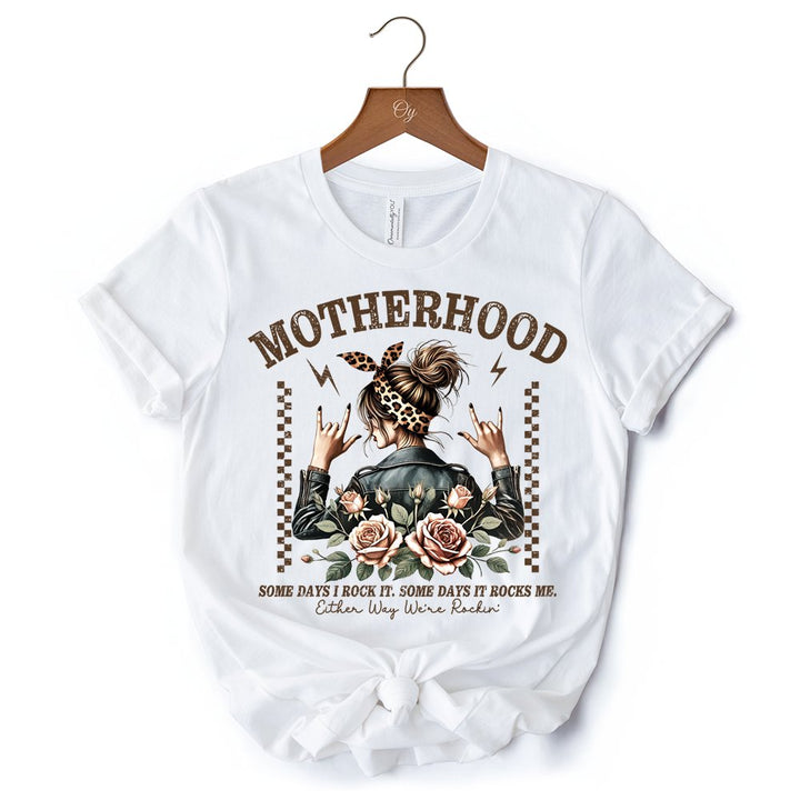 Motherhood Mama Rock T-Shirt, Retro White and Natural Tee for Strong and Rocking Mothers T-Shirts OrnamentallyYou 