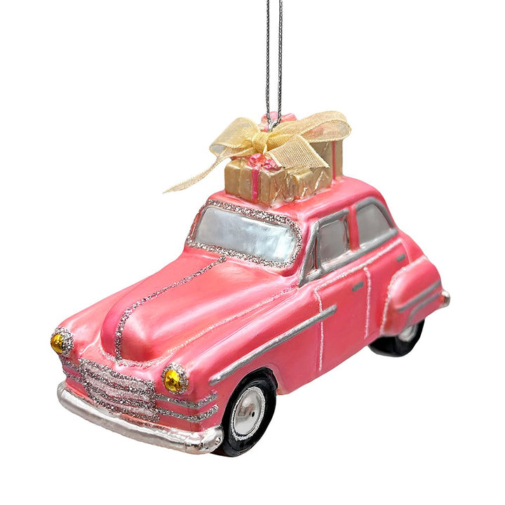 Nostalgic Pink Car Glass Christmas Ornament, Vintage Classic Tree Decor Glass Ornament OrnamentallyYou 