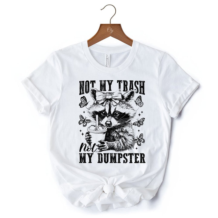 Not My Trash Not My Dumpster Cute Raccoon T-Shirt, White and Natural Vintage Coquette Bow Women Tee T-Shirts OrnamentallyYou 