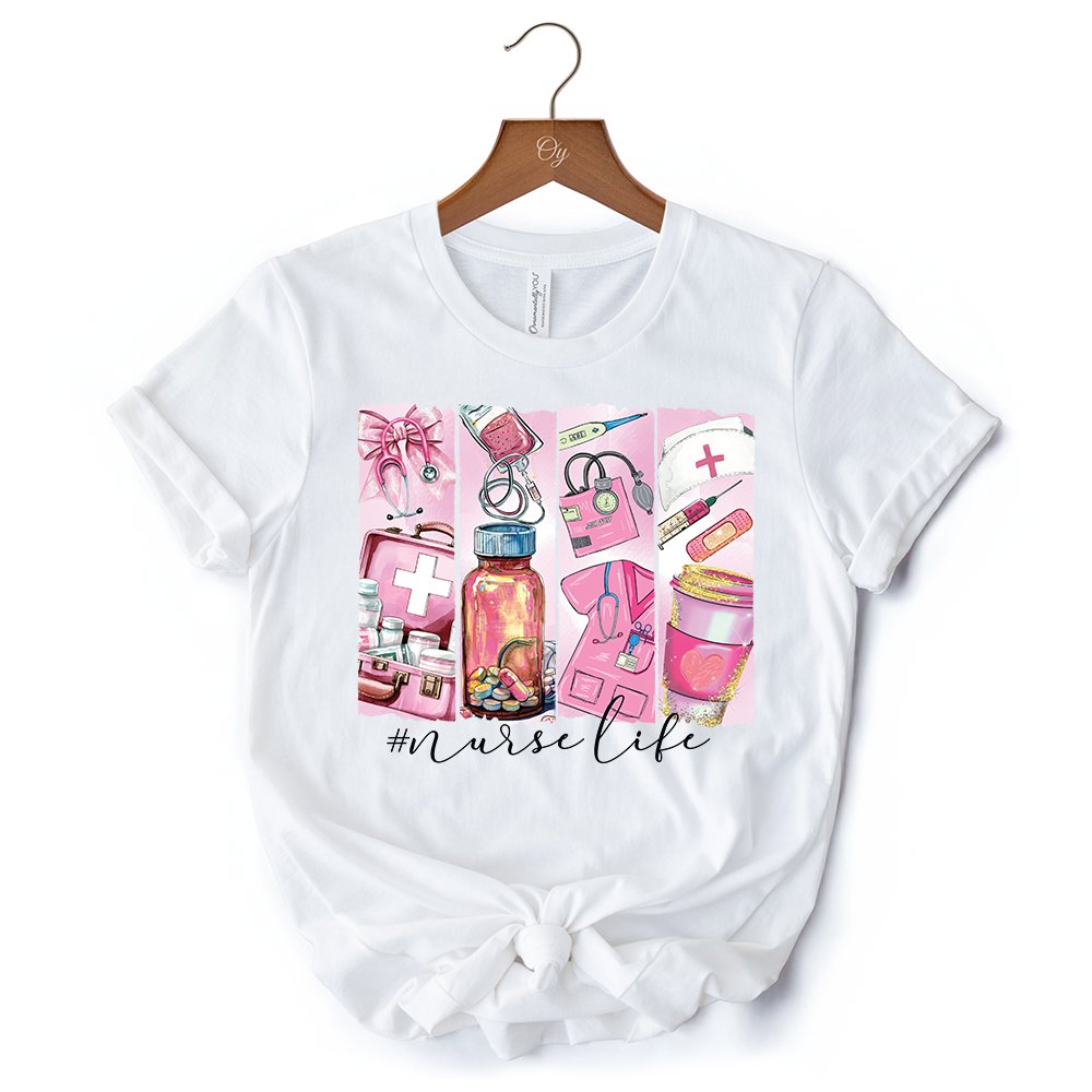 Nurse Life T-Shirt, White and Natural Medical Essentials Tee for Coquette Nurses T-Shirts OrnamentallyYou 