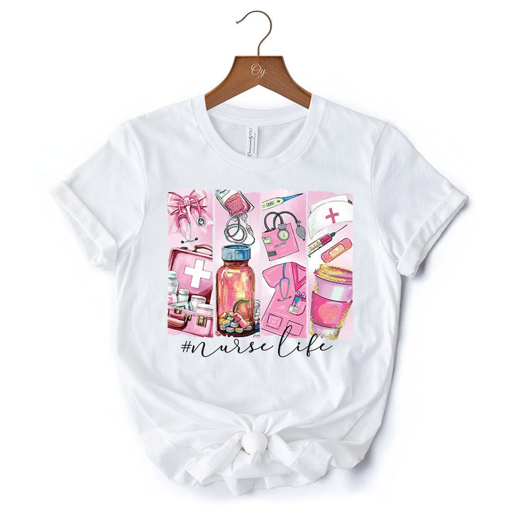 Nurse Life T-Shirt, White and Natural Medical Essentials Tee for Coquette Nurses T-Shirts OrnamentallyYou 