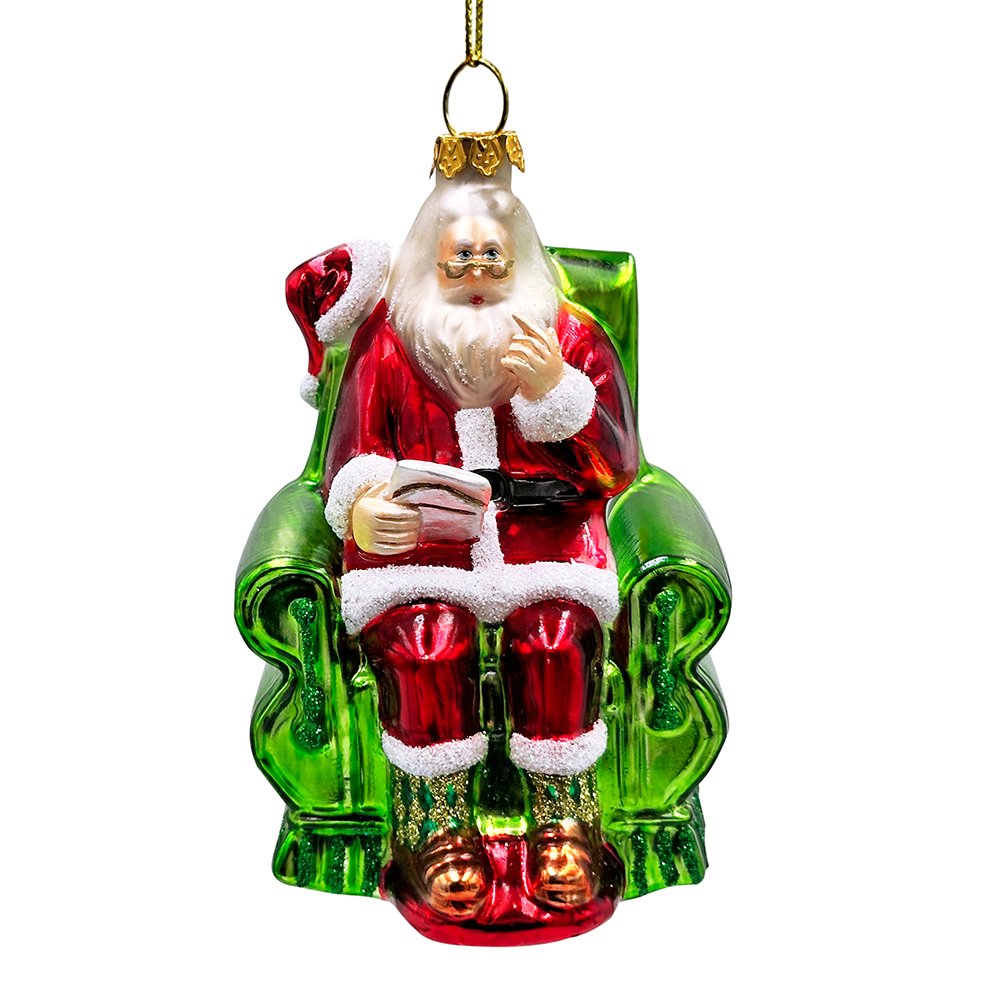 (Pre-Order) Old World Style Santa in a Green Chair Glass Ornament, Vintage Christmas Tree Decor Glass Ornament OrnamentallyYou 