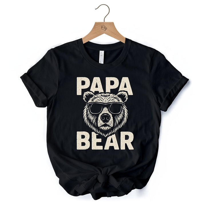 Papa Bear Sunglasses T-Shirt, Black Vintage Tee for Cool Dads T-Shirts OrnamentallyYou 