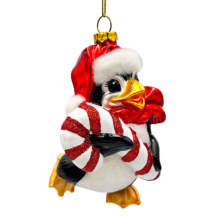 (Pre-Order) Penguin with Candy Glass Christmas Ornament, Arctic Bird Classic Tree Decoration