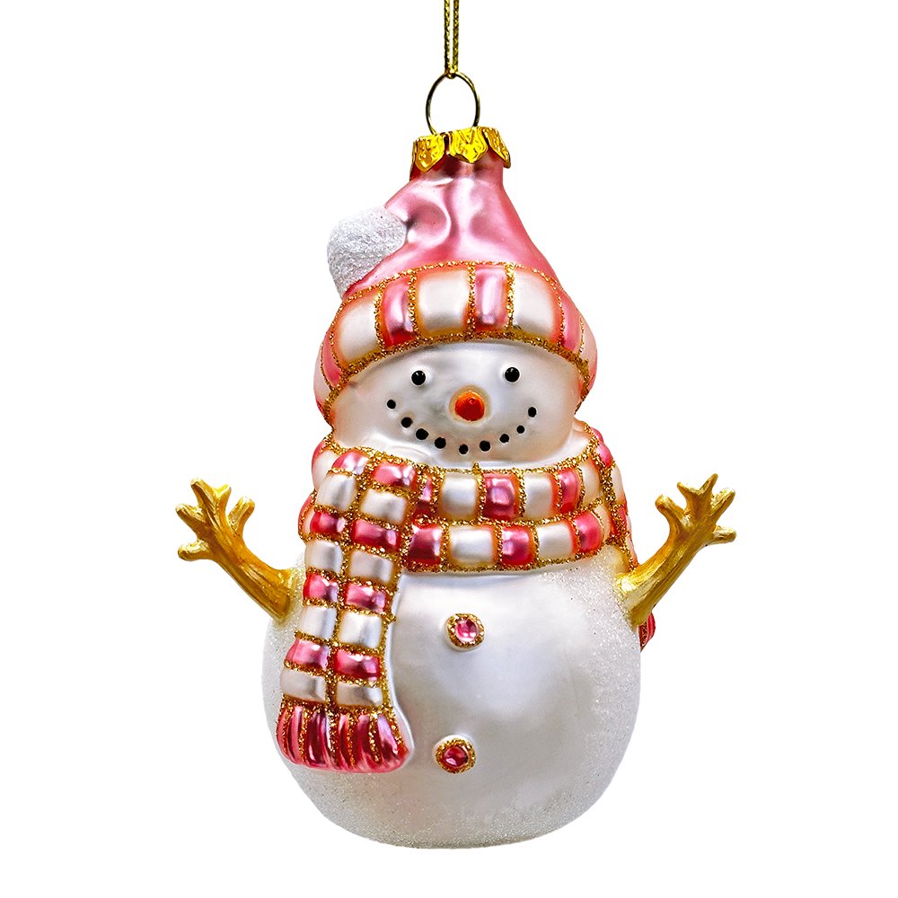 (Pre-Order) Pink Snowman Glass Ornament, Eclectic Christmas Tree Decor Glass Ornament OrnamentallyYou 