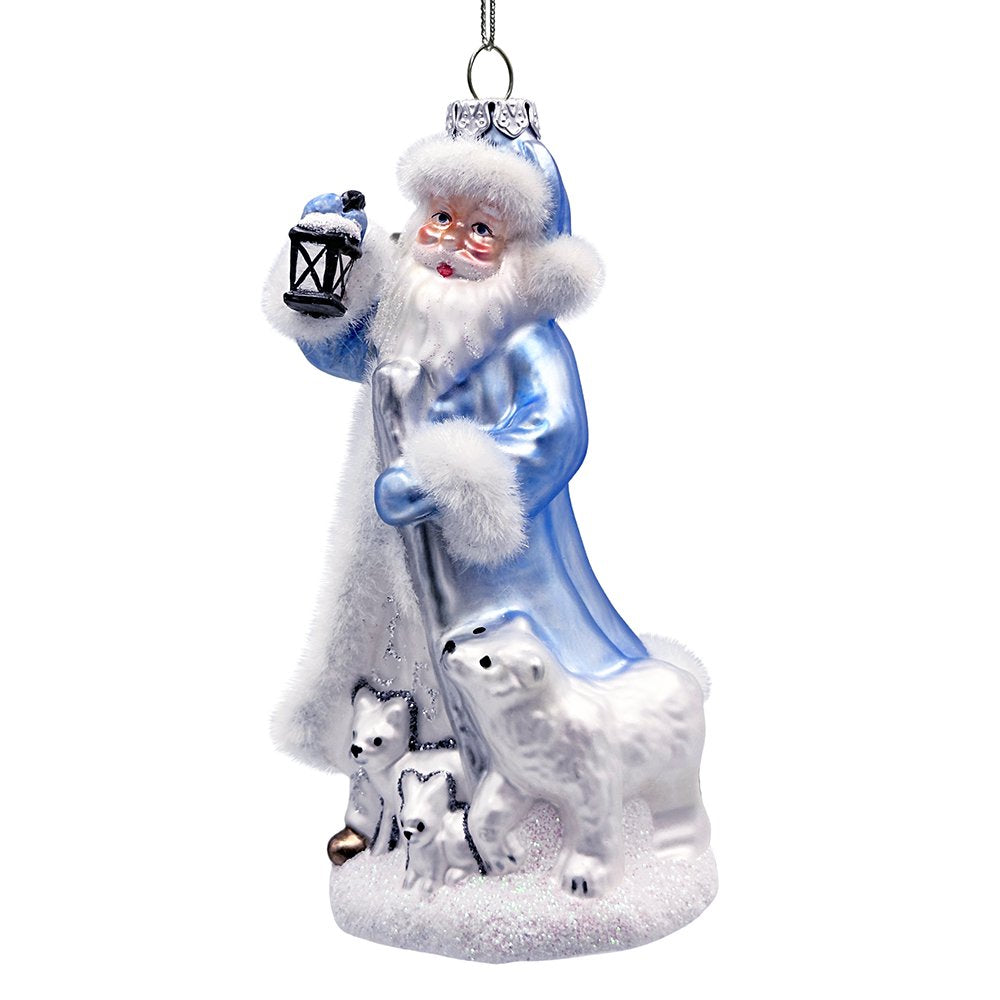 Polar Whisperer Santa Glass Christmas Ornament, Arctic Polar Bear, Wolf, and Bunny Rabbit Glass Ornament OrnamentallyYou 