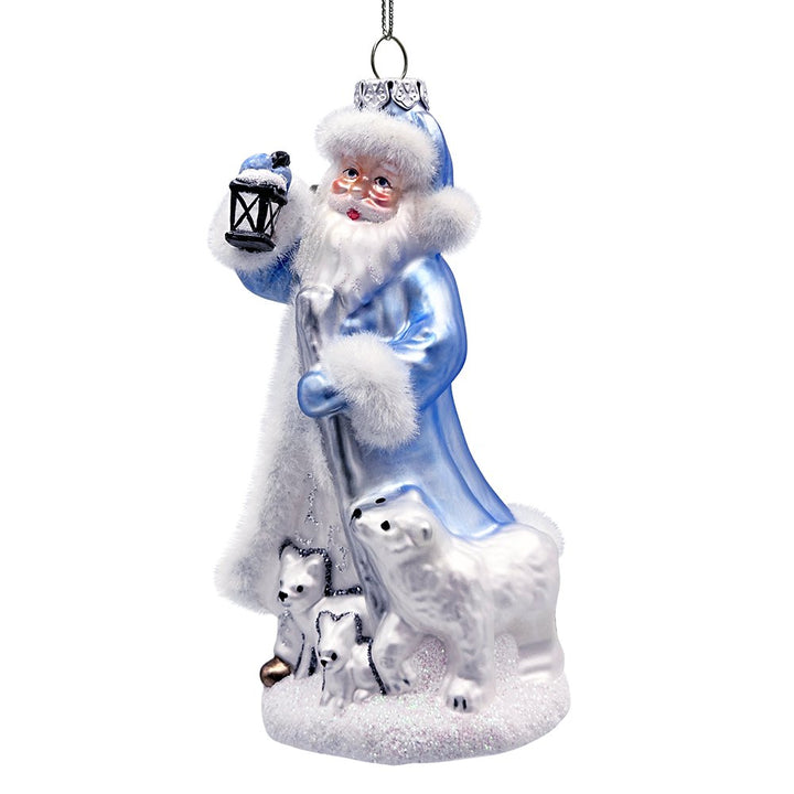Polar Whisperer Santa Glass Christmas Ornament, Arctic Polar Bear, Wolf, and Bunny Rabbit Glass Ornament OrnamentallyYou 