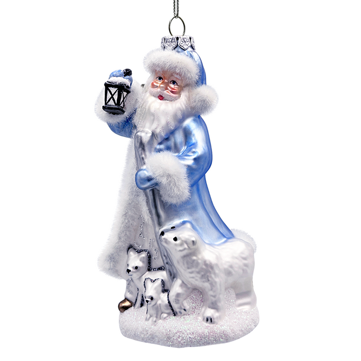 (Pre-Order) Polar Whisperer Santa Glass Christmas Ornament, Arctic Polar Bear, Wolf, and Bunny Rabbit