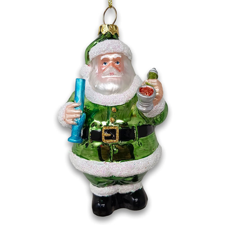 Pothead Santa Glass Christmas Ornament, Merry Weedmas Funny Pot Decoration Glass Ornament OrnamentallyYou 