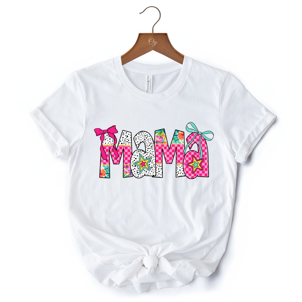 Preppy Pink Mama Coquette T-Shirt, Retro White and Black Tee for Trendy and Stylish Moms T-Shirts OrnamentallyYou 