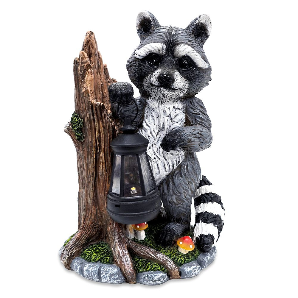 Raccoon Solar Lamp Garden Statue, 9" Lighted Animal Figurine Outdoor Decor Resin Statues OrnamentallyYou 