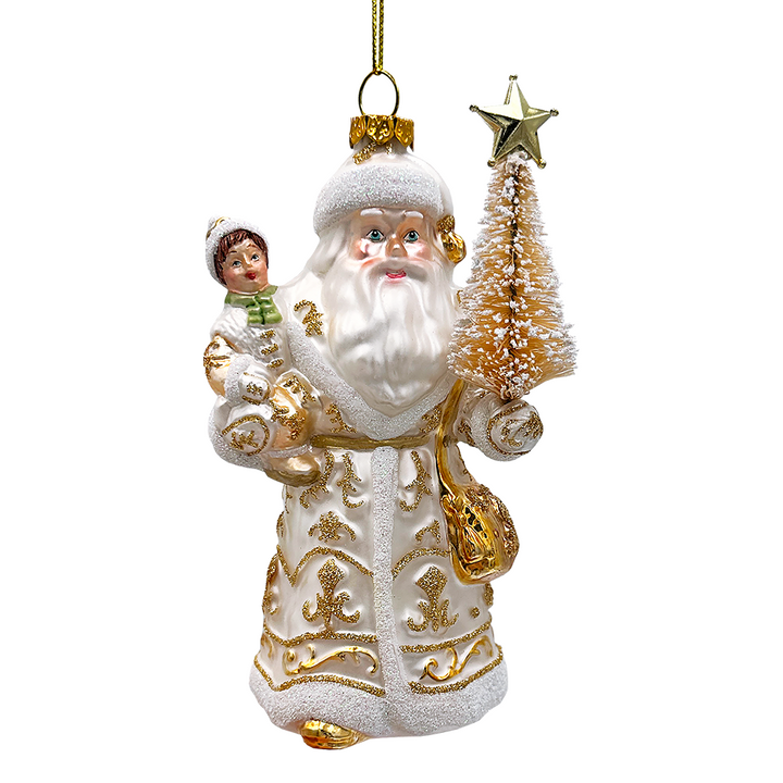 (Pre-Order) Radiant Gold Santa Claus Glass Christmas Ornament, Holiday Tree Decoration