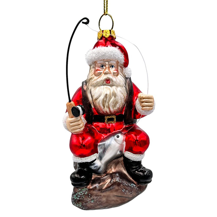 (Pre-Order) Relaxing Santa Claus Fishing Ornament, Hand Blown Glass Fisherman Gift Decor Glass Ornament OrnamentallyYou 