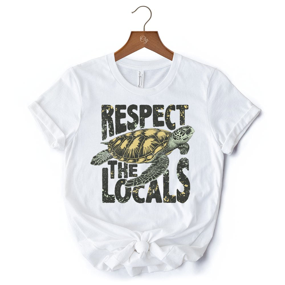 Respect the Locals Turtles T-Shirt, Retro Grunge White and Natural Tee for Ocean and Beach Lovers T-Shirts OrnamentallyYou 
